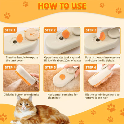 3-in-1 Rechargeable Steam Pet Brush for Cats & Dogs