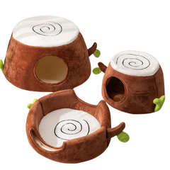 NNEDSZ S Convertible Tree Stump Cat Bed - Foldable, Dual-Use, Four-Season Pet Nest with Double Doors-0