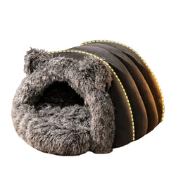 Plush Fleece Cat Cave Bed for Winter Comfort-0