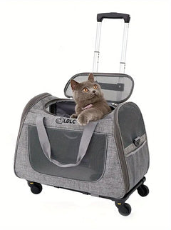 2-in-1 Cat Carrier with Wheels and Handle-0